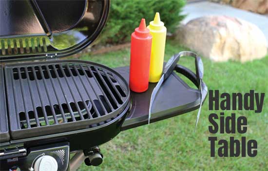 handy Side Table for Food, Utensils on RoadTrip 225 Portable Grill